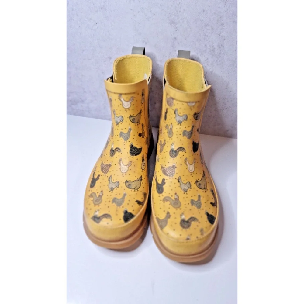 Rubber Rain Boots, Western Chief Hen Frenzy Chelsea Boot, Yellow Womens SZ 7